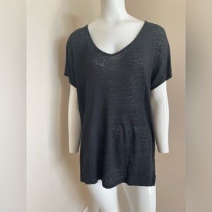 Vince 100% Linen V-Neck Short Sleeved Tee Solid Black T-Shirt Lightweight Size M